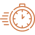 Rapidité et efficacité : Chronomètre en mouvement rapide Icône pixelisée d'un chronomètre orange en mouvement rapide avec des lignes de vitesse, symbolisant l'urgence et la rapidité d'exécution.
